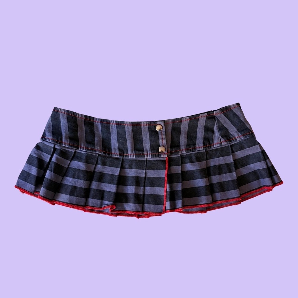 Y2K Serious Striped Pleated Micro Mini Skirt Punk Goth Scene #18